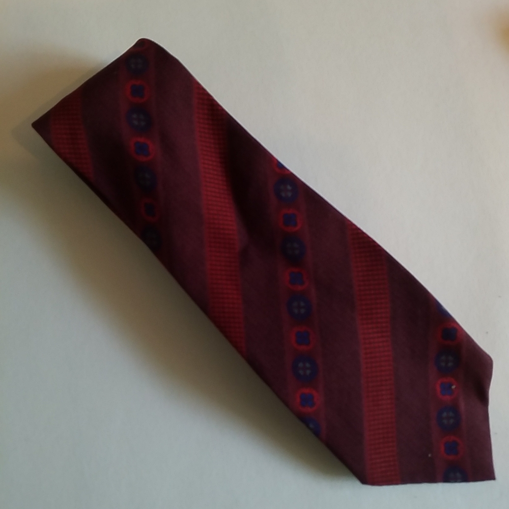 3/$45 Tie Mark CROSS SILK Burgundy Red With Navy